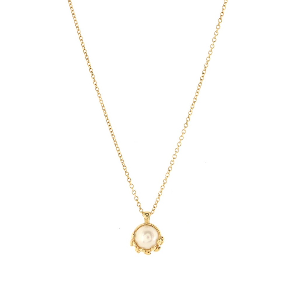 Tiffany & Co. Paloma Picasso 18k Gold Olive Leaf Pearl Pendant Necklace